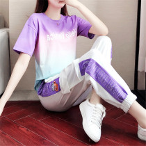 Hong Kong 2022 Summer New Leisure Sports Suit Women Han Version Purple Ocean Fashion T-shirt Short Sleeve Two Pieces