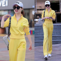 Womens Clothing Sports Casual Two 2022 Spring and Autumn New Korean version Fashion foreign pistachio Fan Straight Barrel Pants Suit