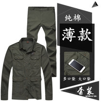 Work clothes suit mens summer long-sleeved thin breathable summer construction site cotton wear-resistant welding anti-scalding labor insurance clothes