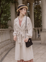 Su Yi original early autumn evening wind versatile beige lace-up waist long sleeve long-sleeved single-breasted windbreaker coat