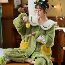 Pajamas female flannel autumn and winter thick size cute Korean student dormitory coral velvet home clothing set women