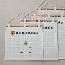 Washable waterproof canvas kindergarten morning check card bag with transparent film on the outer layer of photo small class standard