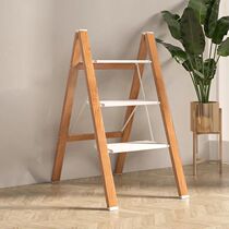 Kentai Home Ladder Folding Ladder Benches Multifunction Thickened Aluminum Alloy Interior Three-step Light Herringbone imitation solid wood