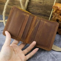 Pure Leather Wallet Man Genuine Leather Short head layer Soft cow leather ultra-thin Short transpirito Artisanal Crazy Mapleather Cramp