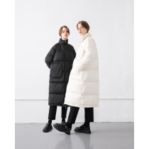 Slow tea 90 white duck down collar thick long down jacket female winter soft loose hats simple commuting Black and White