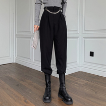 2021 Autumn New Korean design sense loose slim pipe casual pants ankle-length pants high waist suit pants women