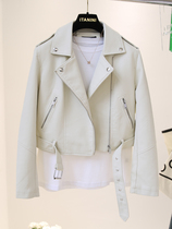 Korean rice white leather coat short spring and autumn Han tape locomotive clothes repair and thin leather jacket short coat