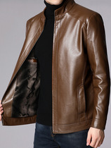 Leather men leather stand collar mens coat spring and autumn High sense head layer sheep leather trend business leather jacket mens clothing