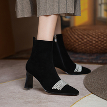 M L Monroe natural beauty ~ New White Pearl thin temperament short boots high heel design sense female boots