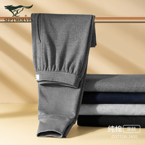 Seven wolves long trousers mens cotton summer thin bottomed cotton trousers mens loose spring and autumn solid color waist warm pants