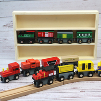 Wooden Manual Trolley Wooden Train Rail Car Magnetic Small Train Suit Boy Children Gift Wood Toys