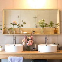 Nordic bathroom mirror Bathroom solid wood wall hanging with storage Toilet makeup mirror Floor-to-ceiling full body fitting mirror