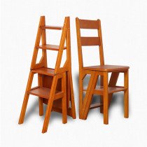 Solid wood household multi-function folding ladder chair Indoor climbing ladder dual-use three-step four-step ladder stool wooden ladder