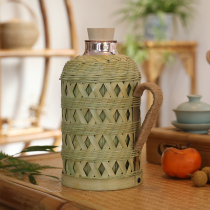 Bamboo water bottle home retro warm kettle glass liner old-fashioned hollow hot water bottle tea room bamboo warm pot