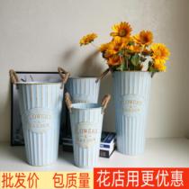 Retro Doing Old Iron Art Flowers Silo Dry Flower Bucket Floral Flower vase on floor raising flower pots Home Waking Buckets