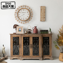 Retro American dining side cabinet porch cabinet Bed and breakfast old TV cabinet solid wood carved wall decoration living room bedroom locker