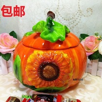 European ceramic with lid sunflower pumpkin storage jar cornucopia craft decorative ornament large gift