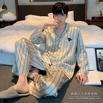 Japanese GP Real Silk Pyjamas Mens Thin Couple of Ice Striped Long Sleeve Suit Teenagers Home Suits Lady