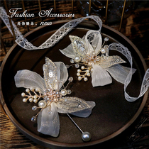Bow ribbon Super fairy beauty bride wedding wrist flower bridesmaid sister group hand tie flower groom wedding brooch