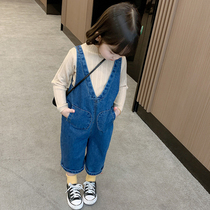 Girls set Net red autumn children Spring and Autumn children foreign-style baby girl denim backpack pants two-piece foreign gas