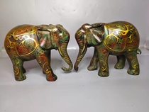 Imitation Antique Bronze Ware Elephants Golden Inscription Black Green Rust Pendulum Pieces Antique Collection