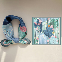 Korean version of small square scarf spring and summer new decorative European and American printing Joker retro scarf professional ladies small scarf scarf