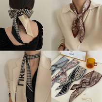 Houndstooth small long silk scarf women Joker spring and autumn hair band with shirt ribbon headdress autumn and winter style fashion