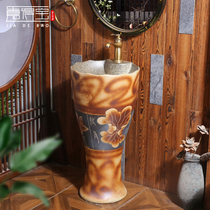 Outdoor courtyard column washbasin toilet hand wash basin balcony integrated floor standing outdoor garden pool