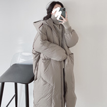 Korean version 2021 new big pocket white duck down thick size loose bread hooded down jacket warm coat women
