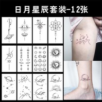 Sun Moon Stars ins Simple Dark Clavicle Black and White Pattern Sun Moon Waterproof Tattoo Sticks for Men and Women