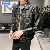 Spring and autumn Japanese lapel PU leather mens fashion brand loose large size motorcycle clothing Korean version of the trend wild ruffian handsome jacket