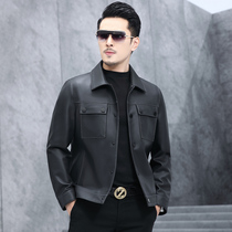Leather leather clothes mens slim-fitting Haining sheepskin autumn motorcycle clothes leather jacket youth casual short leather jacket