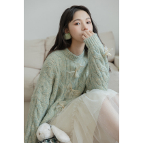 Twist pullover sweater womens autumn 2021 New Japanese sweet and cute lazy wind bow loose top