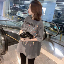 Short sleeve t-shirt woman 2022 Summer new loose big code medium length pure cotton half sleeve Compassionate Grey Summer Dress Blouse
