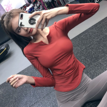 Fitness girl V-collar slim yoga suit personality tight long sleeve training T-shirt breathable quick-drying exercise jacket autumn and winter