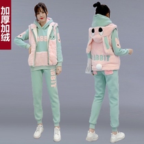 New autumn and winter clothes padded plus velvet vests suit women's three-piece cartoon age-reducing cotton-padded clothes students have cute personality