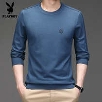 Playboy knit shirt mens spring and autumn new round neck mens long sleeve T-shirt casual sweater base coat thin