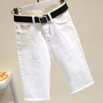 2021 new summer denim shorts womens tight pencil stretch five-point pants wear high waist thin white pants