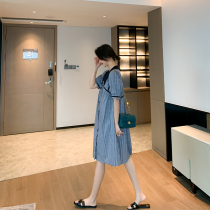 ZMA maternity dress◆(city girl) new lapel cross plaid dress Western style maternity skirt summer