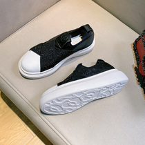 Uncle MJ rhinestone stretch white casual shoes women lazy fashion Joker one pedal deep thick sole shoes