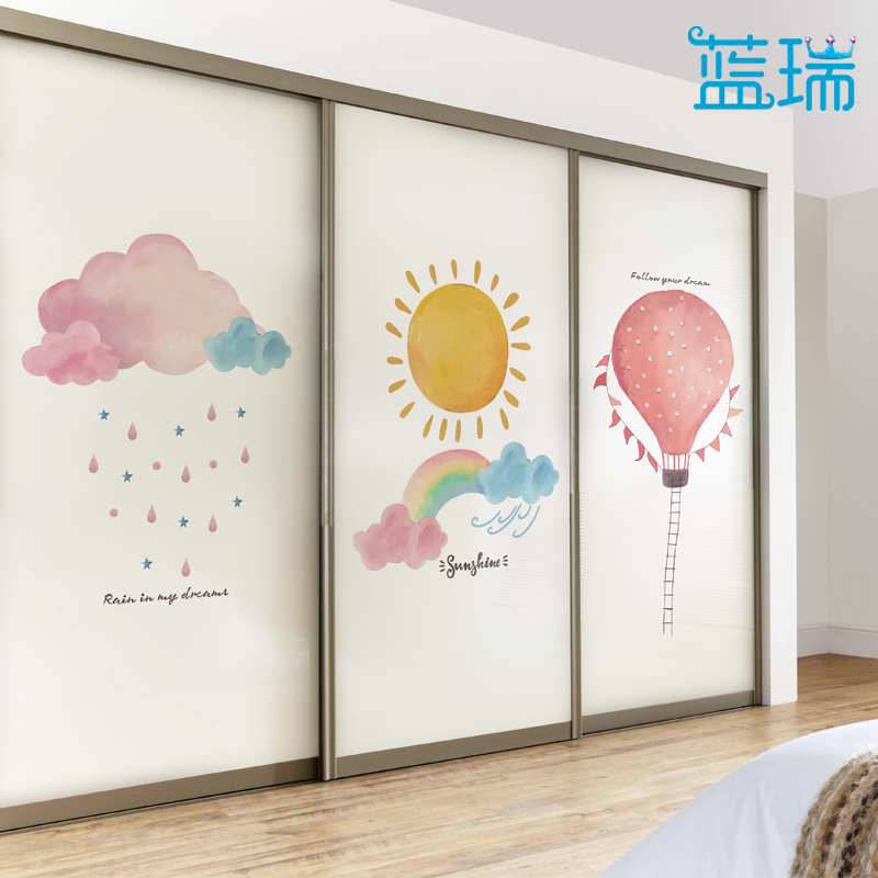 Furniture film self-adhesive renovation wardrobe, moving door, sticking paper, grinding, sliding glass doors and windows, custom-made sunny and rainy clouds