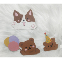 Cute cartoon sheepskin sticker handmade leather unpacking modification diy material package Keji bear leather patch