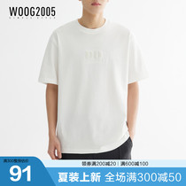 Woog2005 Towels embroidered white round-sleeved T-shirts for men 2023 summer new tide relaxed half sleeve shirts