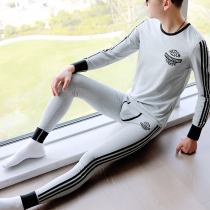 Mens Autumn Winter Pure Cotton Tight Wire Clothing Line Pants Cotton Sweatshirt Thin Autumn Clothes Autumn Pants Plus Suede Warm Lingerie Suit
