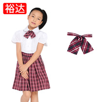 Yuda Shenzhen unified primary school uniform female summer dress matching plaid bow tie tie flower