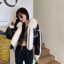 2021 autumn and winter new small man high waist sheep leather down jacket short fox fur coat women