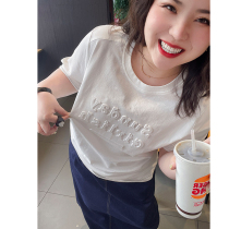 Sunday Teenage Girl Wood Ideal Spring Summer Large Code Short Sleeve T-shirt Woman Loose Casual Letter Half Sleeve Blouse 200 catty
