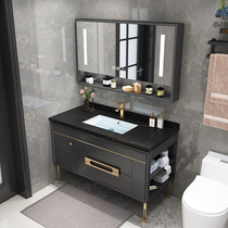 Light luxury simple rock board bathroom cabinet Mirror cabinet combination Solid wood sink washbasin bathroom sink Floor-to-ceiling