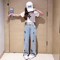 Girl Net Red Fried Street Pants Straight Barrel Jeans Soft Summer Thin tug Long pants CUHK Scout trendy
