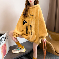 Pregnant womens autumn and winter jacket plus velvet thickened hooded sweater fashion new long sleeve belly does not show the coat tide mother